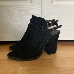 Black open toe booties